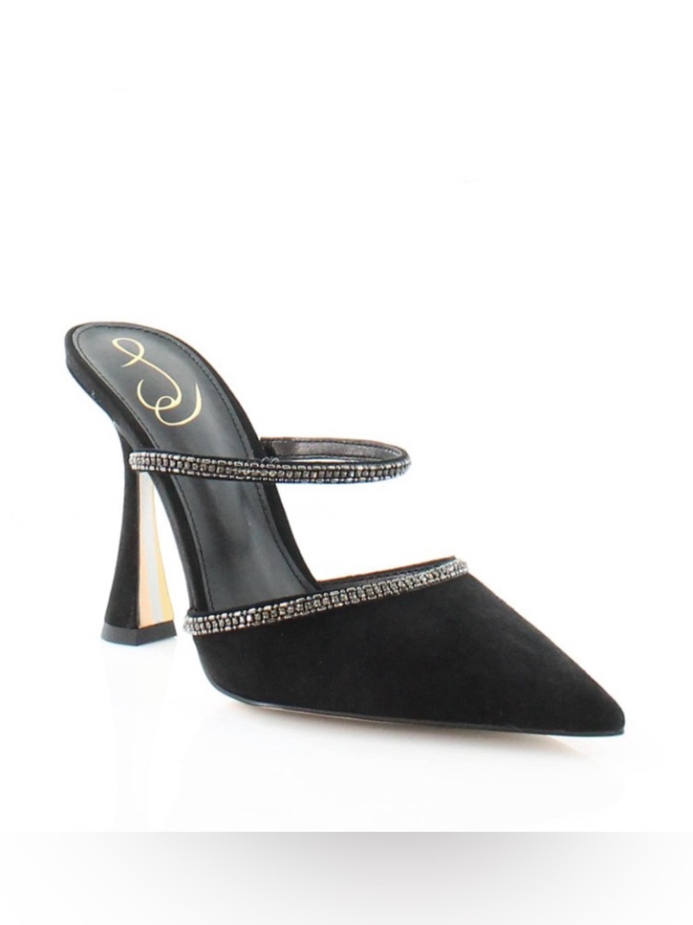 Sam Edelman Anita Black Suede Rhinestone Mule Heels Pointed Toe Size 8